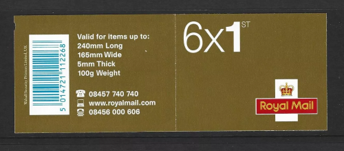 RC1b 6 x 1st stamps barcode booklet - Self Adhesive MINT - No Cylinder